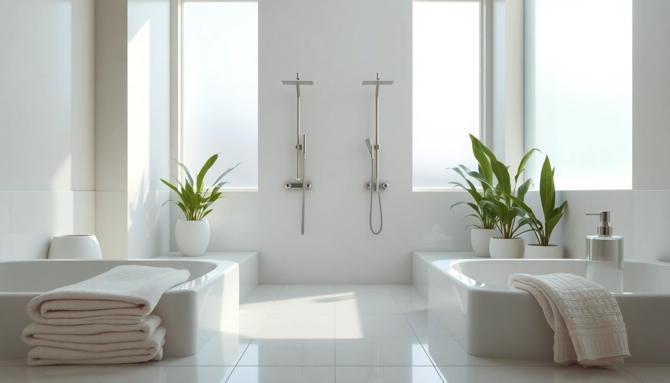 Experience elegant showers in a luxurious bathroom setting with modern fixtures and calming decor.