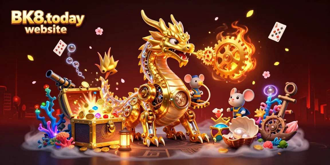 Engage in the thrilling BK8.today website experience with a golden dragon and underwater treasures.