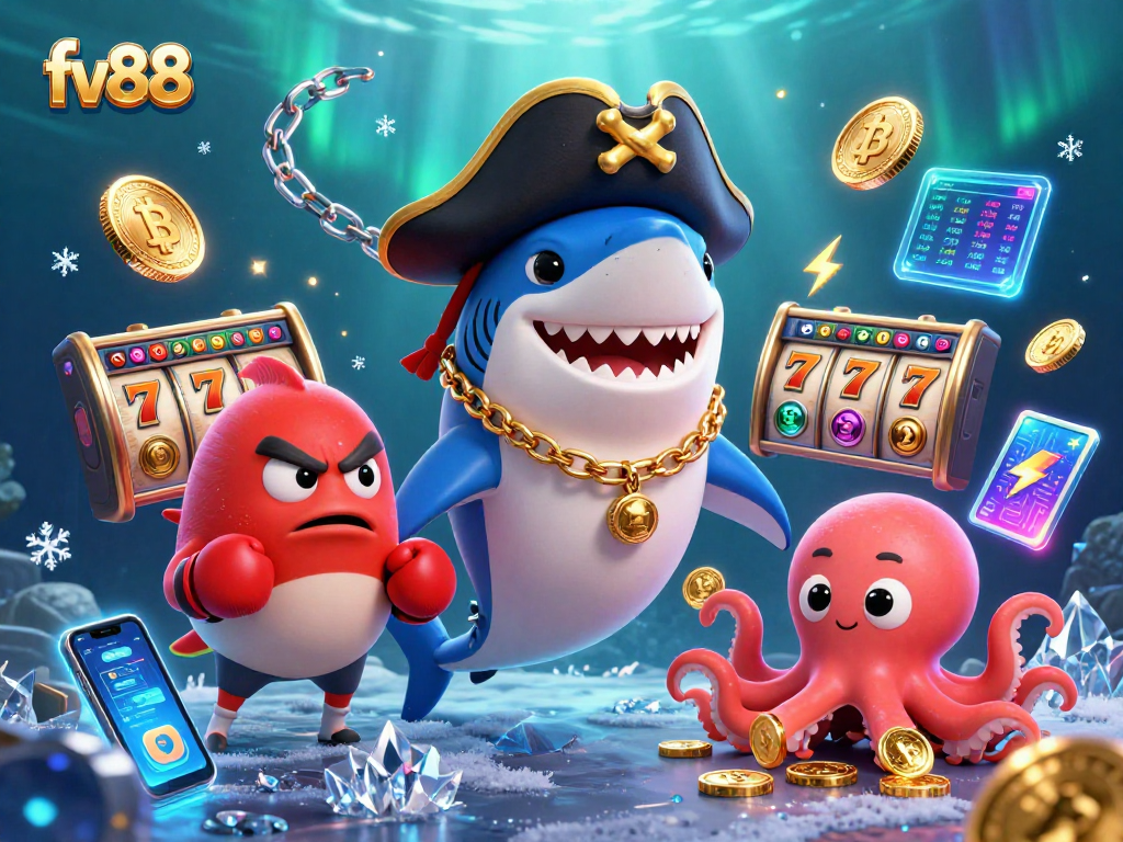 Spin and win with fv88's vibrant underwater casino adventure featuring pirate shark and octopus!