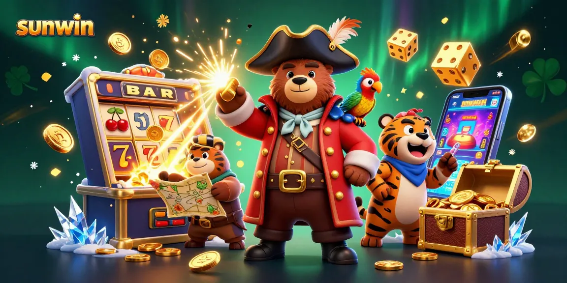 Experience sunwin's vibrant casino scene with a pirate captain, tiger, and lucky slot adventures.