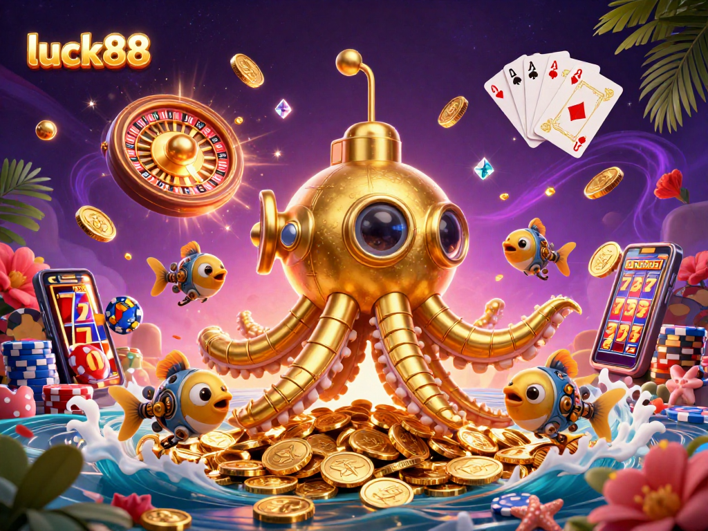 Engage with luck88's exciting jackpot journey featuring golden kraken submarine in action.