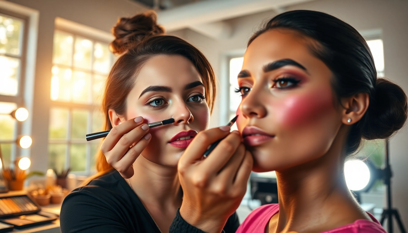 Applying Glow Blend for a radiant look, highlighting skillful artistry and vibrant colors.