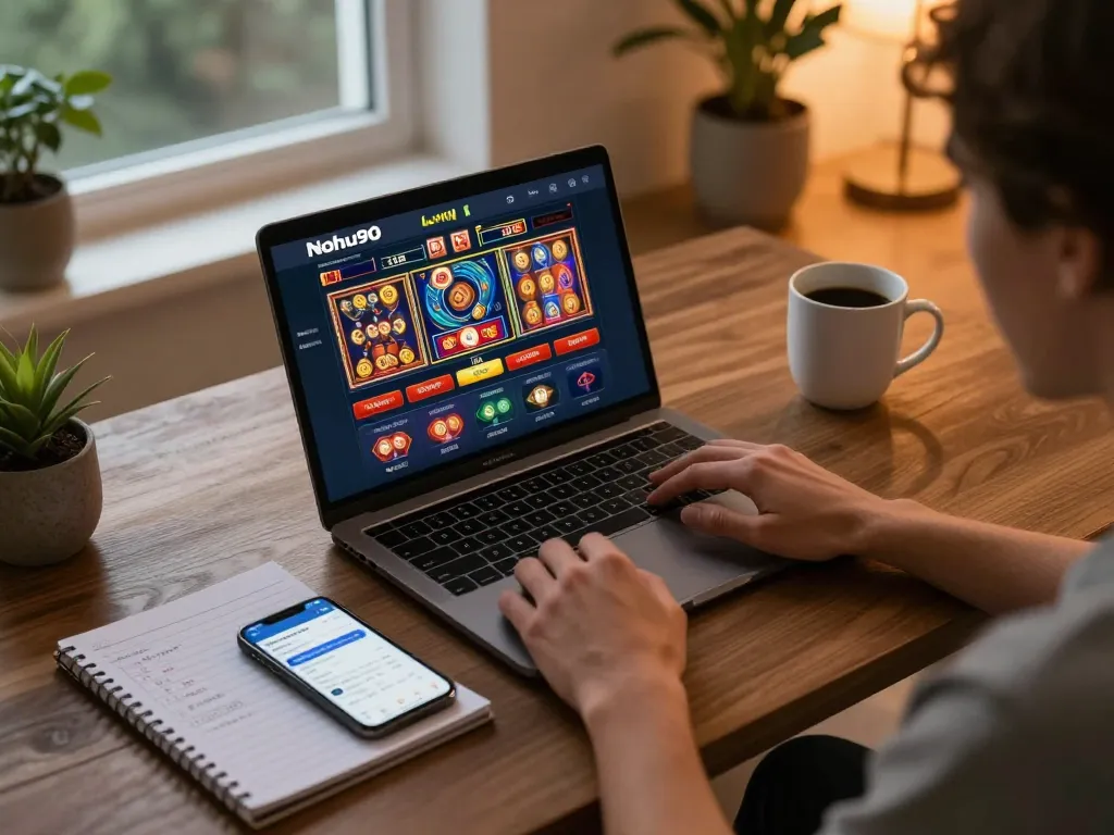 Nohu90 user engaging in online casino gaming with a strategic betting setup.