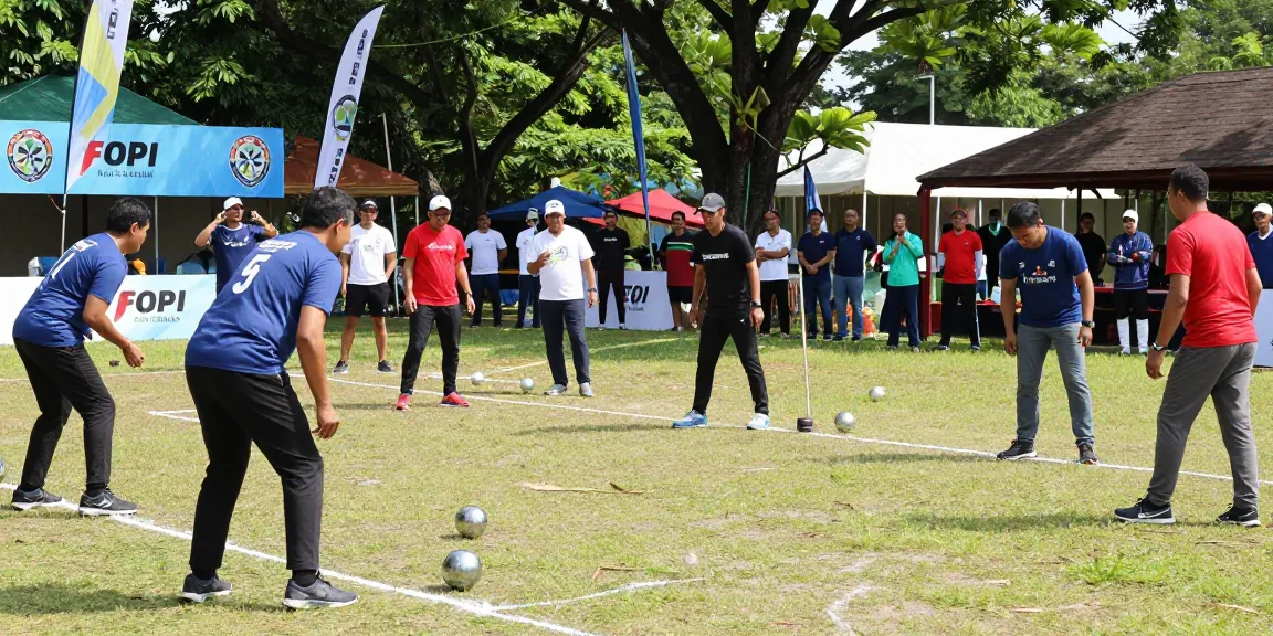 Exciting petanque gameplay scene showcasing fopikotatarakan.org community spirit during a tournament.