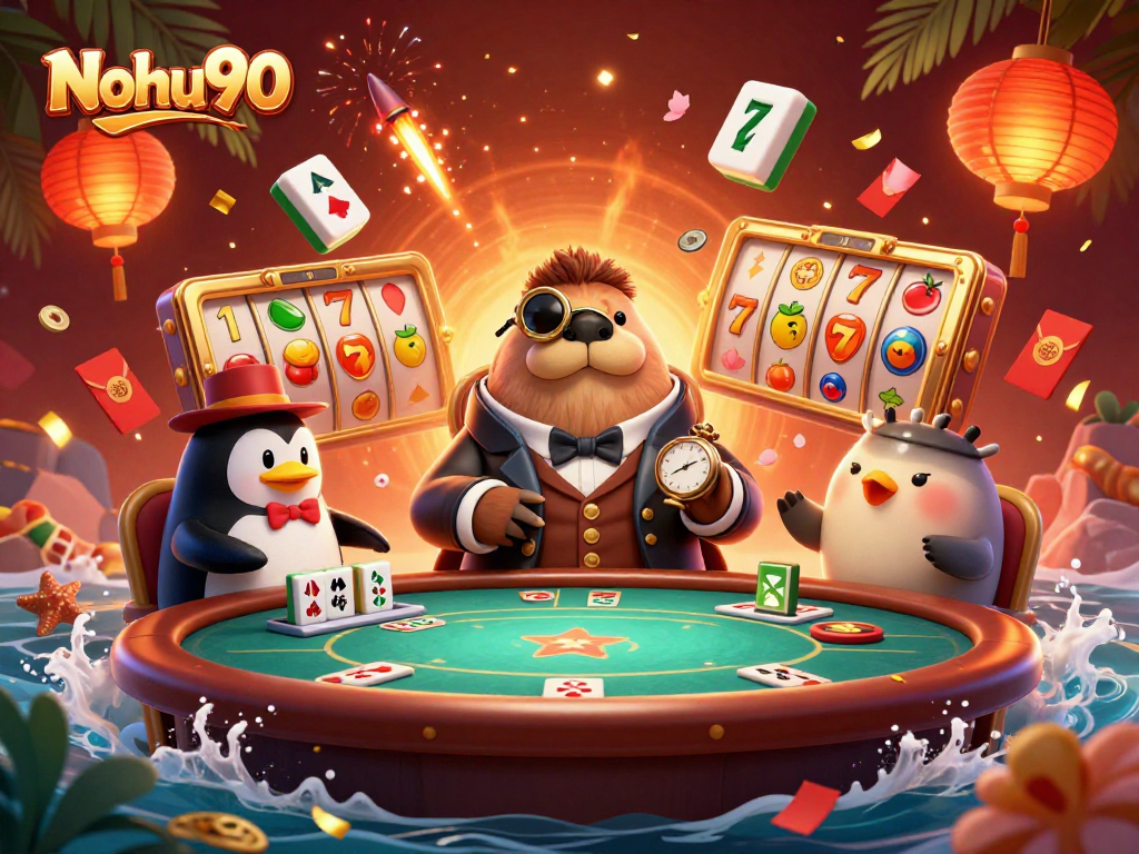 Nohu90 reveals an underwater poker scene featuring a walrus, penguin dealer, and pufferfish bluffing.