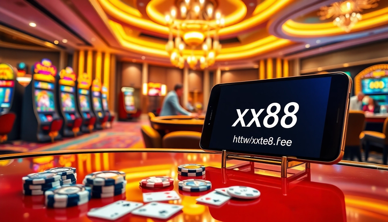 Exciting gameplay at https://xx88.free/ showcasing poker chips and live dealer action.