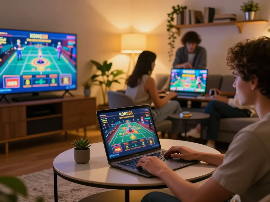 KONG88 online gaming session showing players engaging in strategic gameplay on multiple screens
