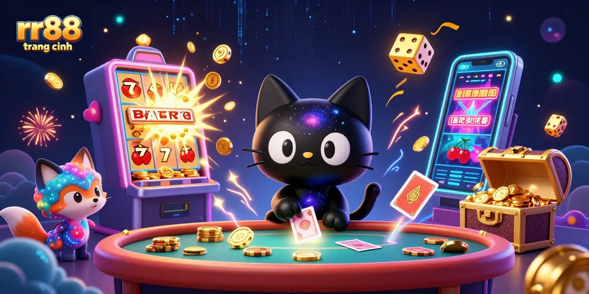 Engage with exciting games at rr88 trang chính, featuring vibrant 3D casino elements and dynamic characters.