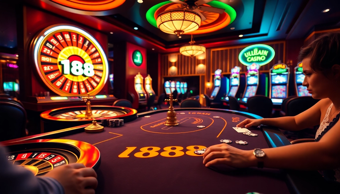 Experience thrilling gameplay at UU888 casino table with vibrant poker chips and roulette.