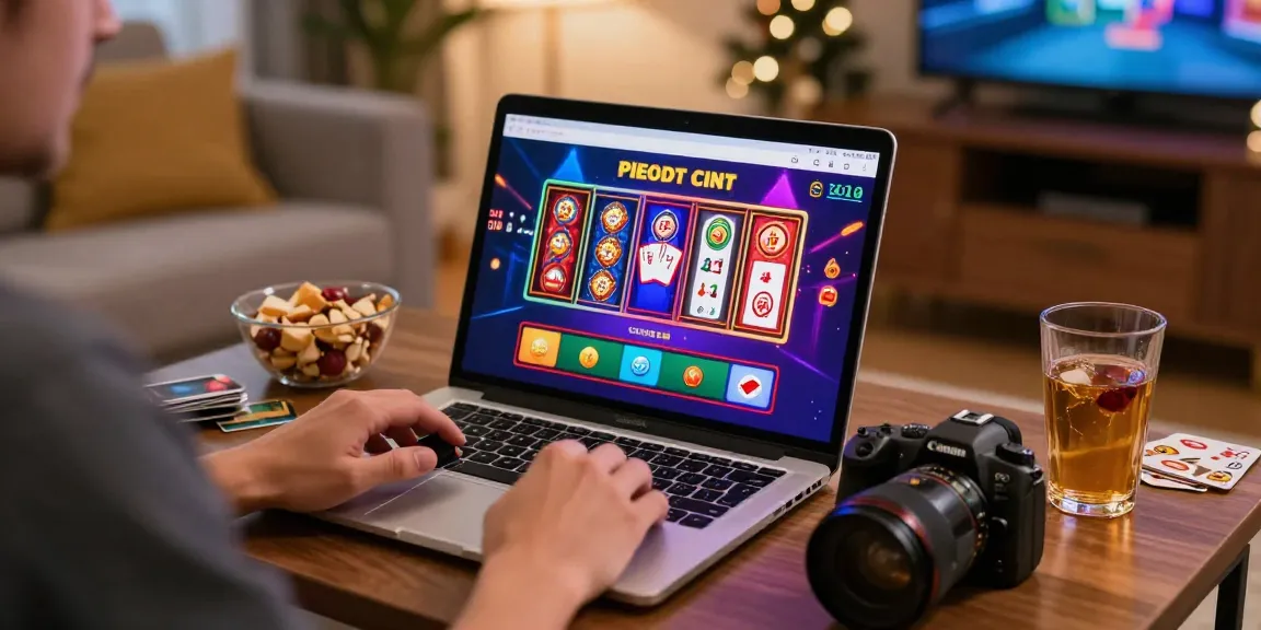 Player exploring a credit card casino website on a laptop in a cozy setting