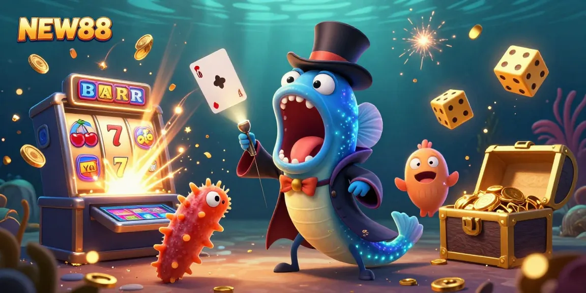 Experience thrilling gameplay with NEW88 at a vibrant, magical underwater casino scene.