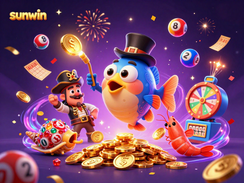 Experience the thrill of sunwin with deep-sea treasures and vibrant lottery elements in this exciting casino scene.