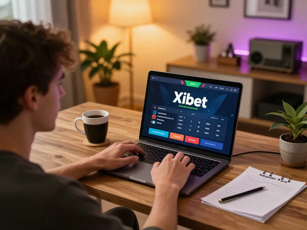Xibet player enjoying online betting experience in a cozy home office.