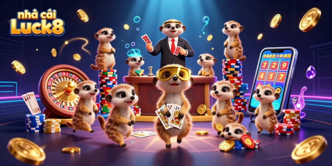 Engage with nhà cái Luck8 through an exhilarating casino experience with cartoon meerkats.