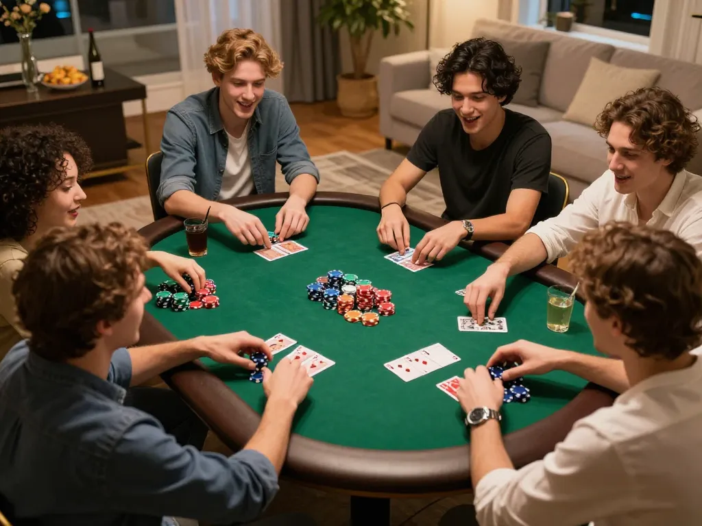 Exciting poker game at home with friends, showcasing nhà cái 789p activities in a vibrant casino setting.