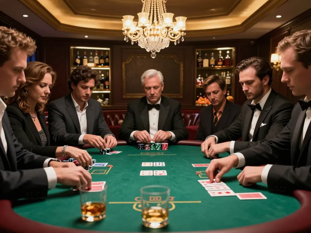 Players engage in a thrilling poker game at xi88, showcasing luxury and strategic gameplay in a private lounge.