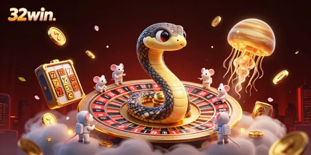 Experience the thrill of 32win. casino gaming with a cosmic roulette and vibrant characters.