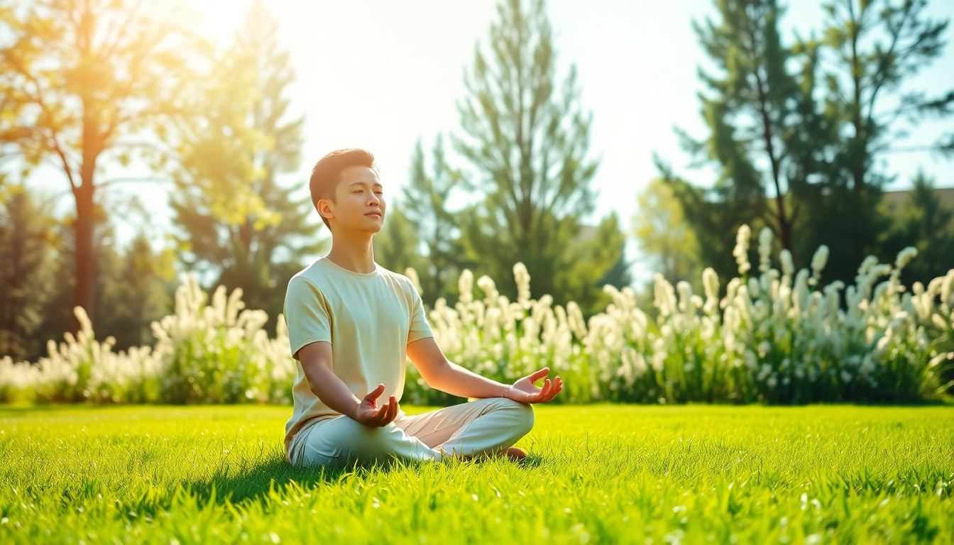 Promoting mental wellness through peaceful meditation in a tranquil outdoor setting.