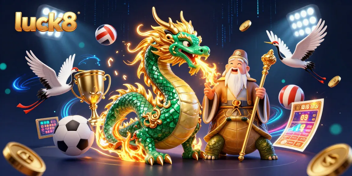 Experience luck8 with an animated dragon and engaging casino elements amidst vibrant energy.