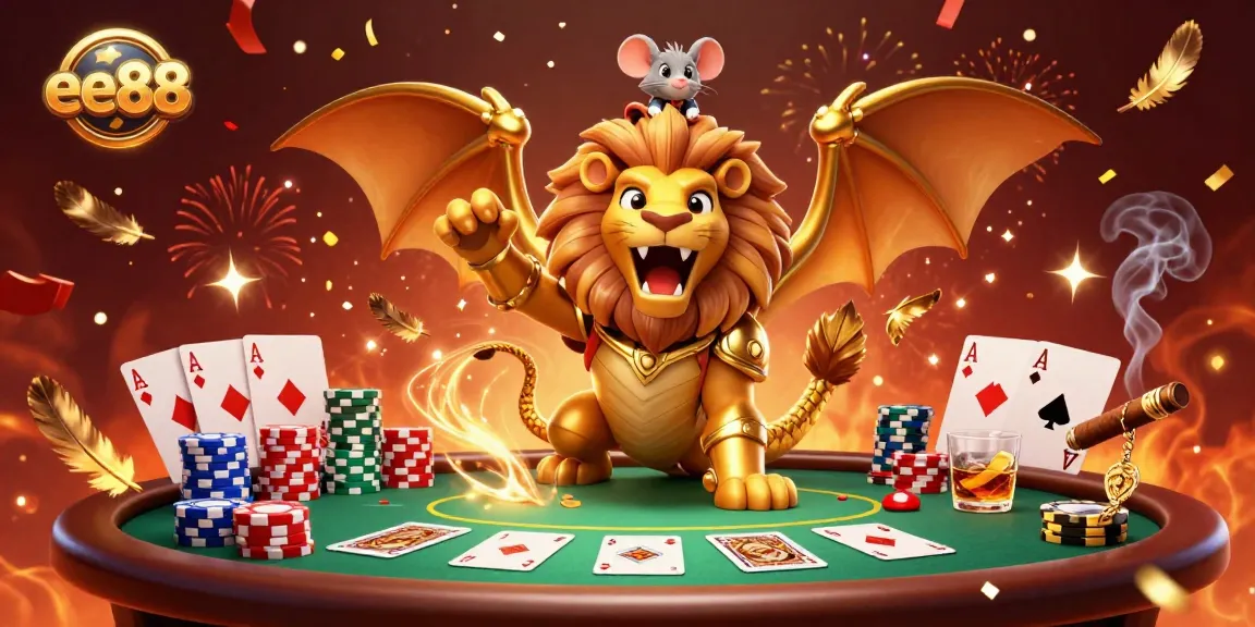 Experience the excitement of ee88 casino with a chimera creature and poker elements.