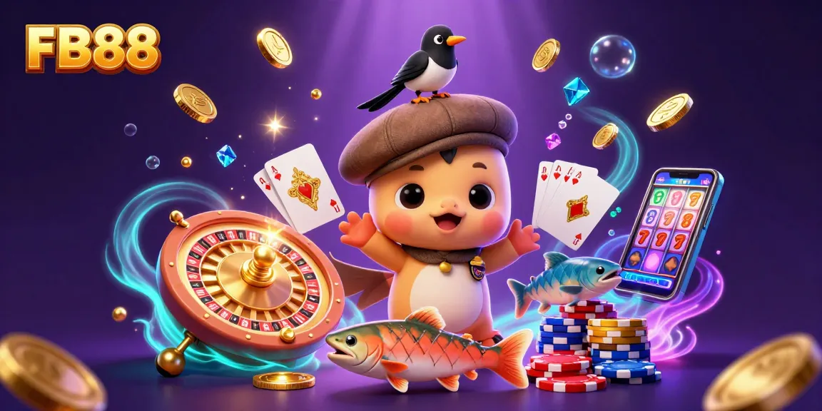 Experience thrilling bets with FB88 at an exciting 3D casino scene showcasing gold coins and vibrant game elements.